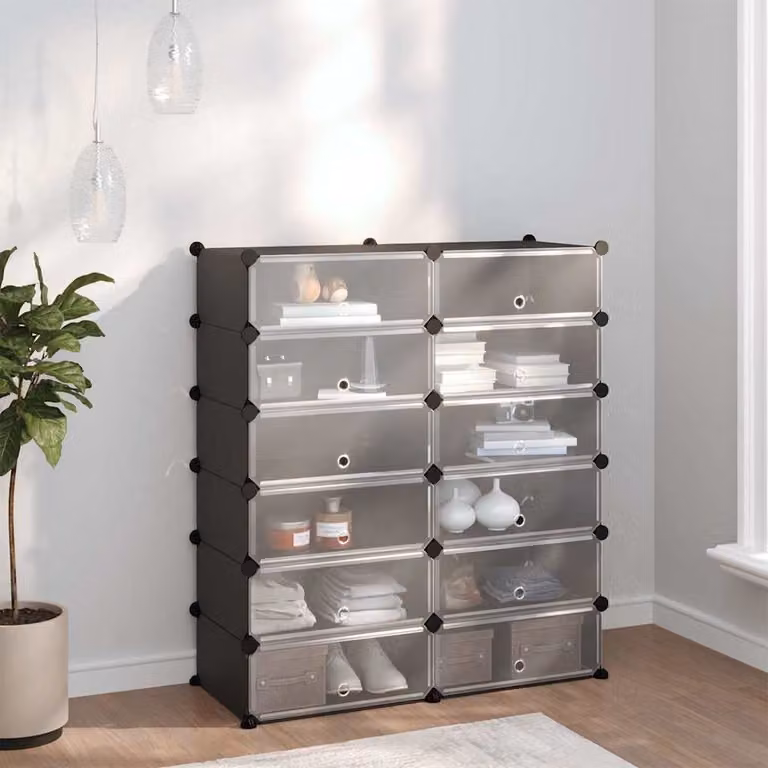 Scarpiera moderna vidaXL nera con ante a cerniera e ripiani interni L: 94,5 cm, P: 36,5 cm, H: 106 cm