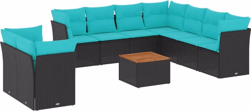 Set Divani da Giardino 11 pz con Cuscini in Polyrattan Nero