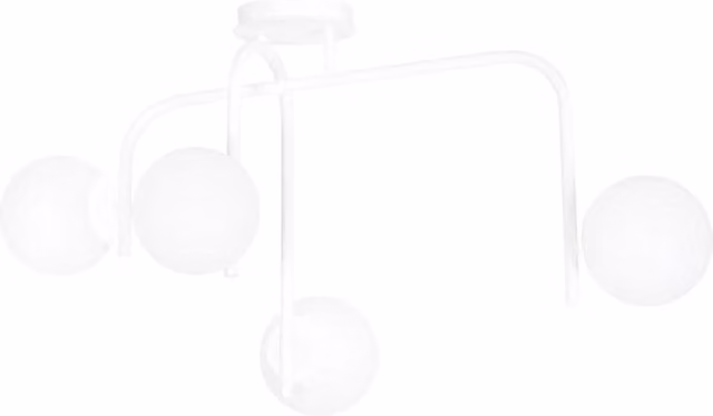 Lampadario a sospensione Ramachandra Luceart-Classic con 4 luci a bracci in acciaio bianco e sfere in vetro opalino