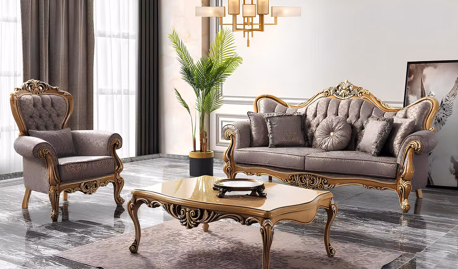 Polstersofa Chesterfield Garnitur Sofagarnitur Stoff Sofa Grau Set