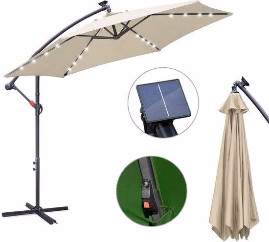 Ombrellone da giardino Ø 3,5 m con illuminazione a LED alimentata a energia solare – Ideale per terrazze di grandi dimensioni