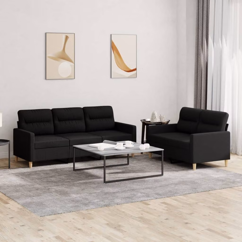 Maison Exclusive - Set divano a 2 posti con cuscini, tessuto nero