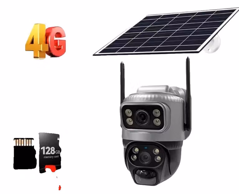 Telecamera di sicurezza, doppia lente, zoom digitale 10x, telecamera solare 4G con supporto per scheda di memoria da 128G