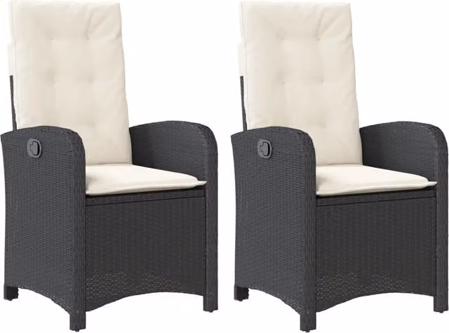 Sedie Reclinabili da Giardino 2 pz | Sedie da Esterno con Cuscini Nero Polyrattan