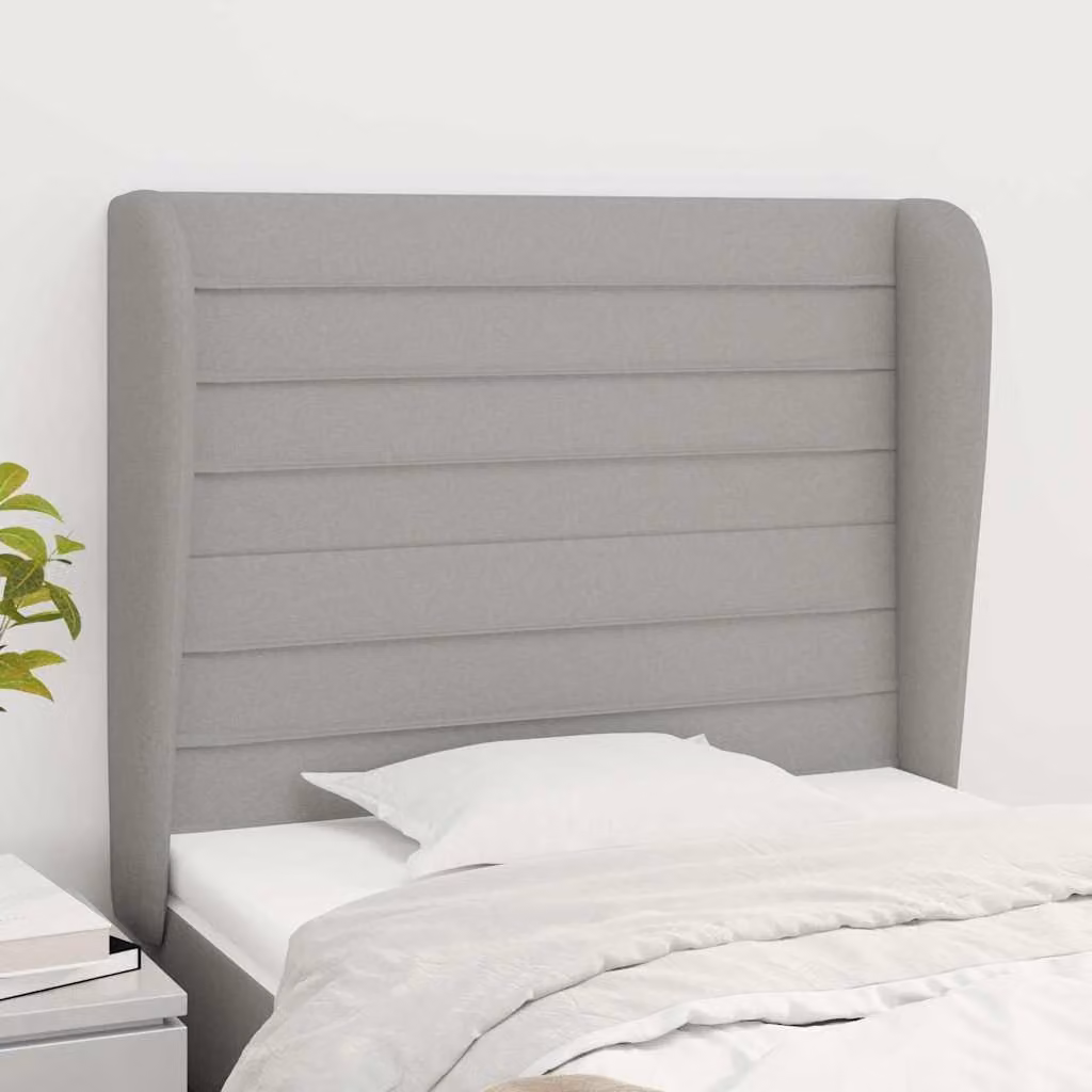 Testiera ad orecchio vidaXL in tessuto grigio chiaro con struttura in legno e pannello imbottito L: 93 cm, P: 23 cm, H: 118-128 cm