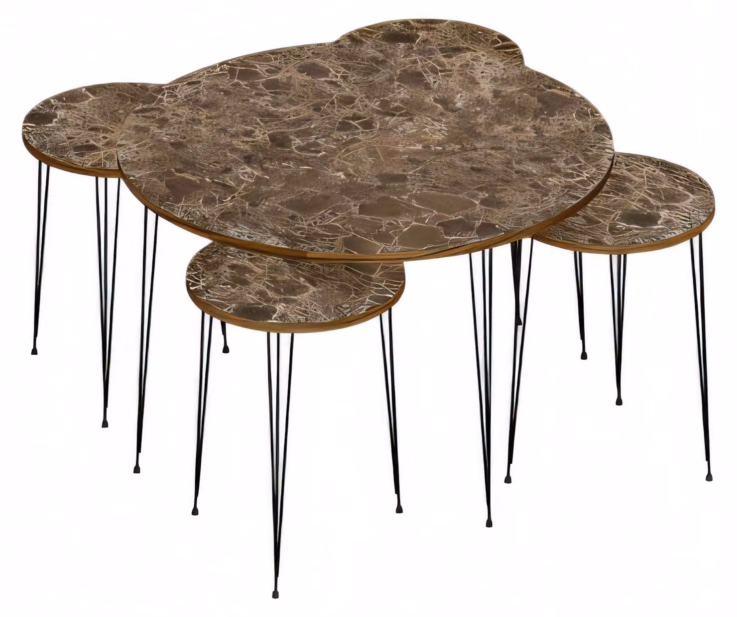 Eleganter brauner Holz-Couchtisch mit Beistelltischen im modernen Stil
