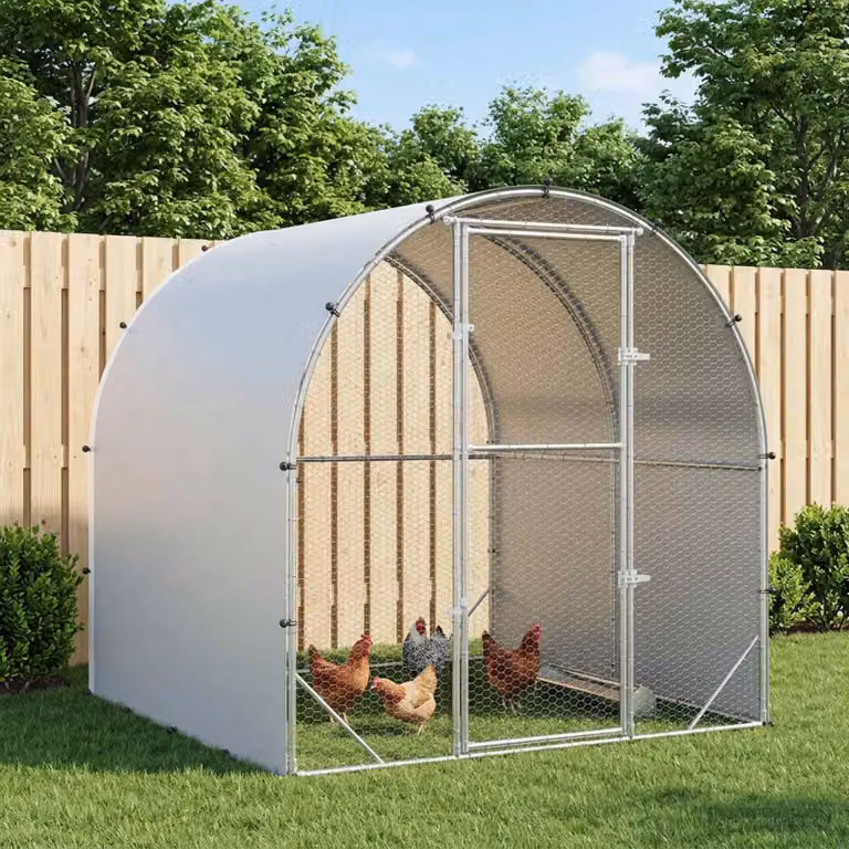 Pollaio vidaXL in acciaio zincato e plastica, Argento, L 200 x P 200 x H 200 cm