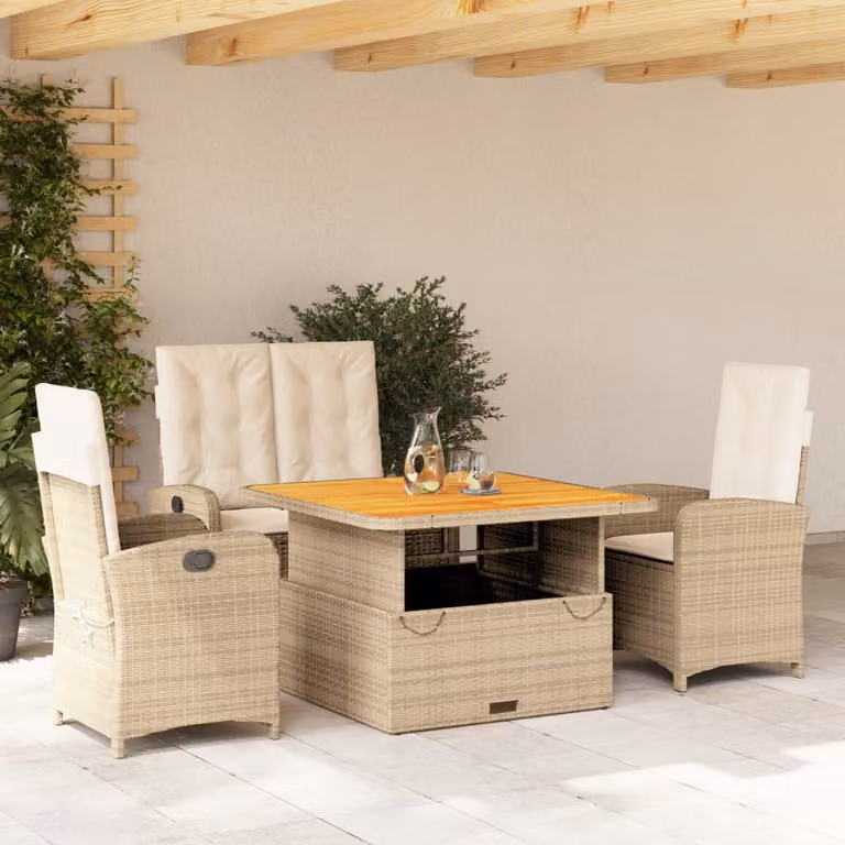 Set da Pranzo da Giardino vidaXL in Legno di Acacia Olio con 4 Sedute Beige