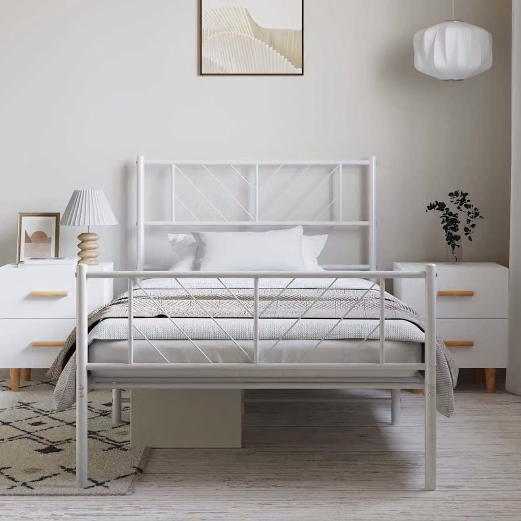 vidaXL Giroletto in metallo bianco con testiera e pediera L/P/H: 190 x 90 x 105 cm