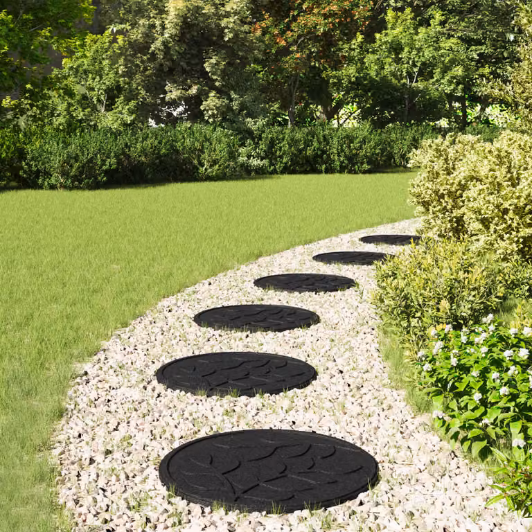 Set di 6 pietre da passo vidaXL in gomma colore nero Ø 44 x 2 cm