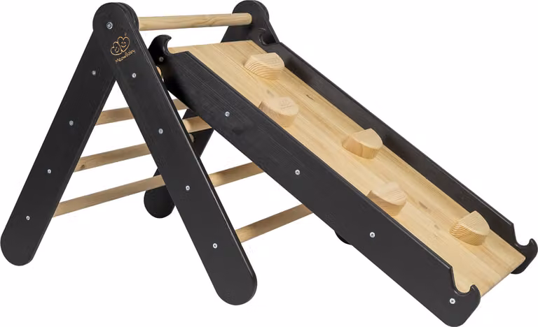MEOWBABY Struttura per arrampicata per bambini - Triangolo da arrampicata da interno con scivolo/parete da arrampicata, giochi Montessori e Pikler in legno, nero