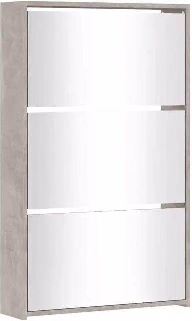 Scarpiera moderna con specchio e 3 ripiani, mobiletto porta scarpe grigio per ingresso, corridoio o soggiorno, L: 63 cm, P: 17 cm, H: 102,5 cm