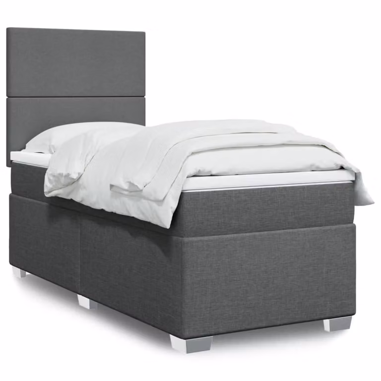 vidaXL Giroletto a Molle Ibrido con Materasso in Tessuto Grigio e Bianco L/P/H: 200 x 80 x 150,5 cm