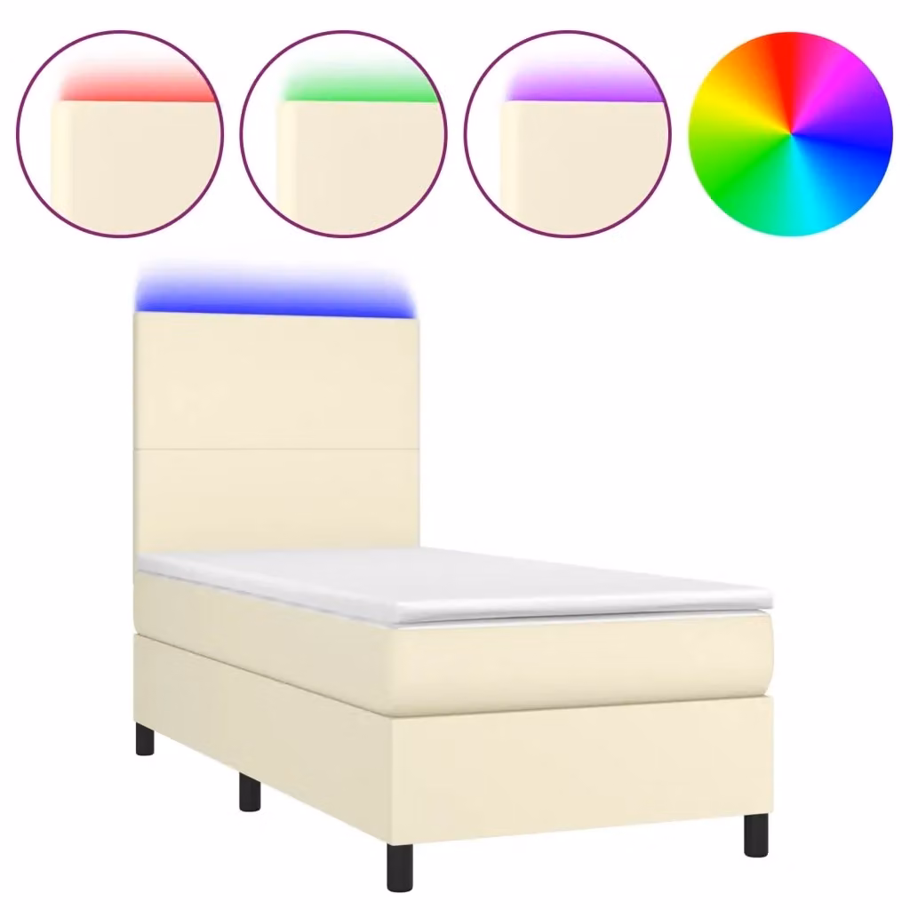 Letto a Molle Ibrido vidaXL con Materasso, Illuminazione LED e Porta USB, Beige e Bianco, L/P: 100 x 200 cm – 2