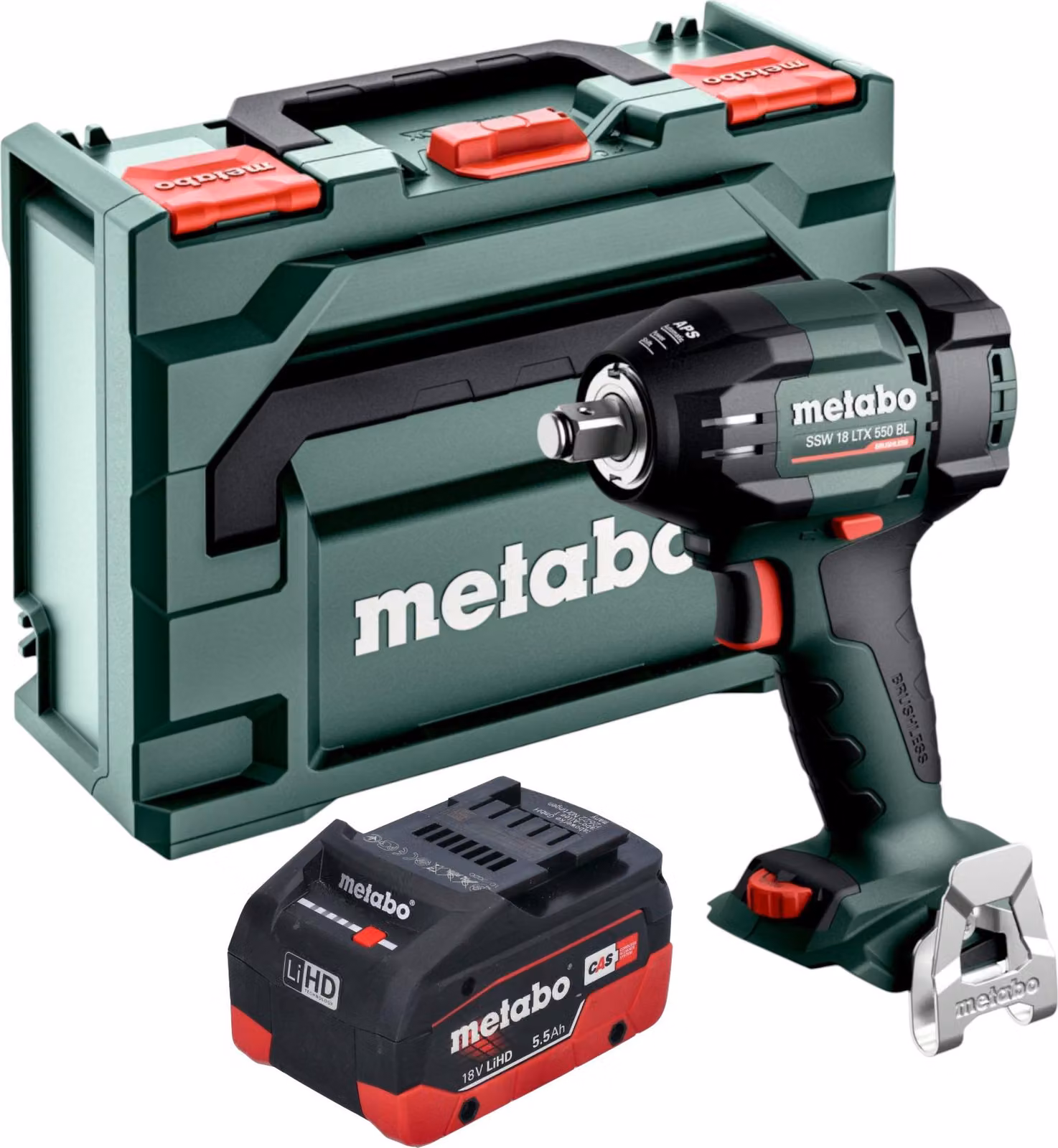 Avvitatore a impatto a batteria Metabo SSW 18 LTX 550 BL 18 V 550 Nm Brushless + 1x batteria LiHD 5,5 Ah + metaBOX - senza caricabatteria
