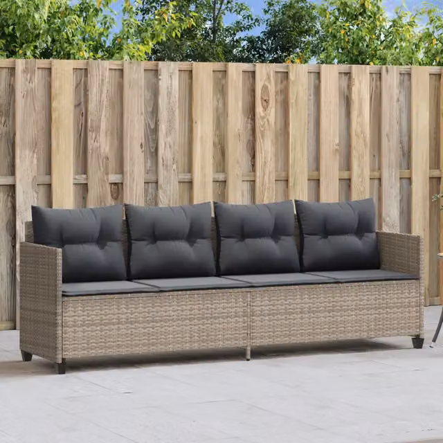 Lettino Prendisole con Cuscini Grigio Chiaro in Polyrattan 368331