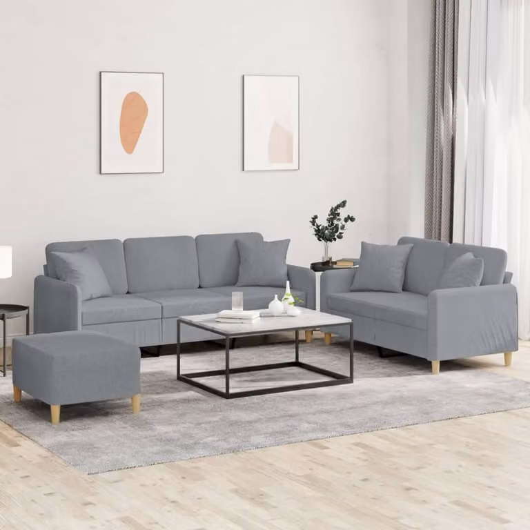 Maison Exclusive - Set divano 3 pezzi con cuscini in tessuto grigio chiaro