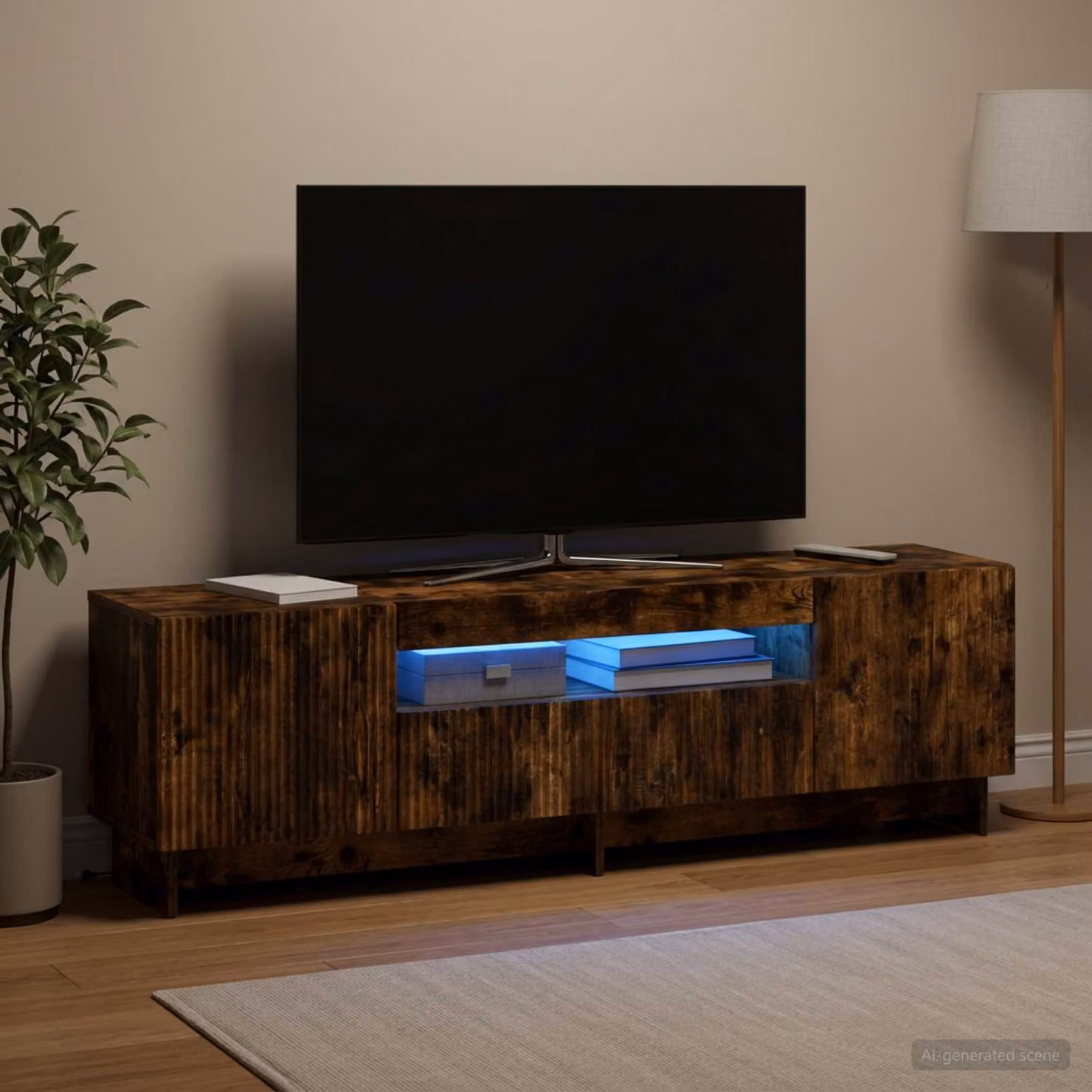 Mobile TV LED vidaXL EDE in Rovere Fumo con illuminazione integrata L/P/H: 153 x 35 x 43 cm