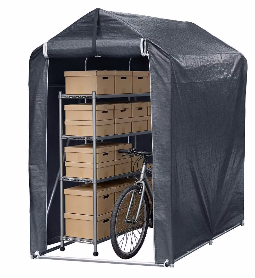 Ikodm Tenda da garage per biciclette 187x100x165 cm, tenda impermeabile per biciclette in PE da 160 g, riparo con protezione UV per 2 biciclette, telaio in acciaio zincato, grigio