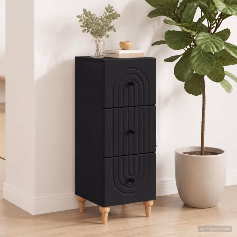 Carrello mobile con cassetti vidaXL in legno ingegnerizzato e metallo, Nero, L 33,0 cm x P 34,5 cm x H 90,0 cm