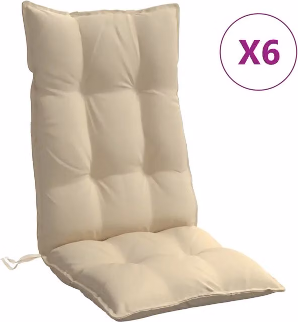 Set di 6 cuscini per sedia con schienale alto DESIGN IN, colore beige, in tessuto Oxford impermeabile e traspirante