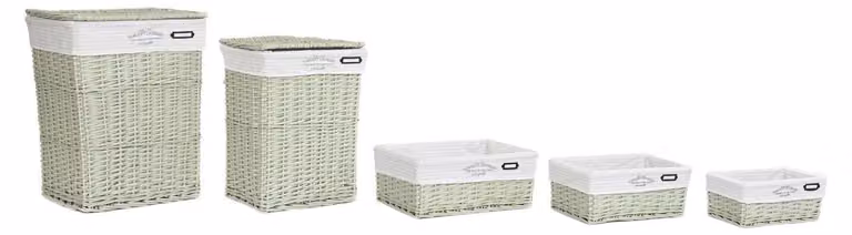 Set di 5 cesti portaoggetti in poliestere, dimensioni 44x34x56 cm, colore verde