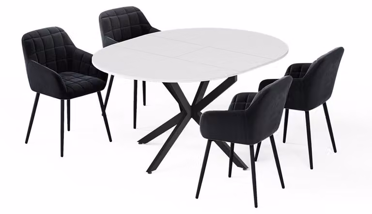 Set di tavoli da pranzo Vicco Loyd Bianco/Nero 120 x 120 cm con 4 sedie da pranzo (nere), Model 62788