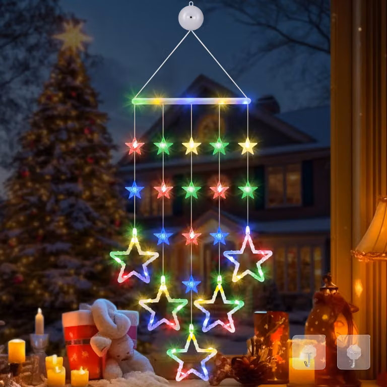 Luci natalizie per finestre, forma a stella, 87x26 cm, catena di luci LED colorate