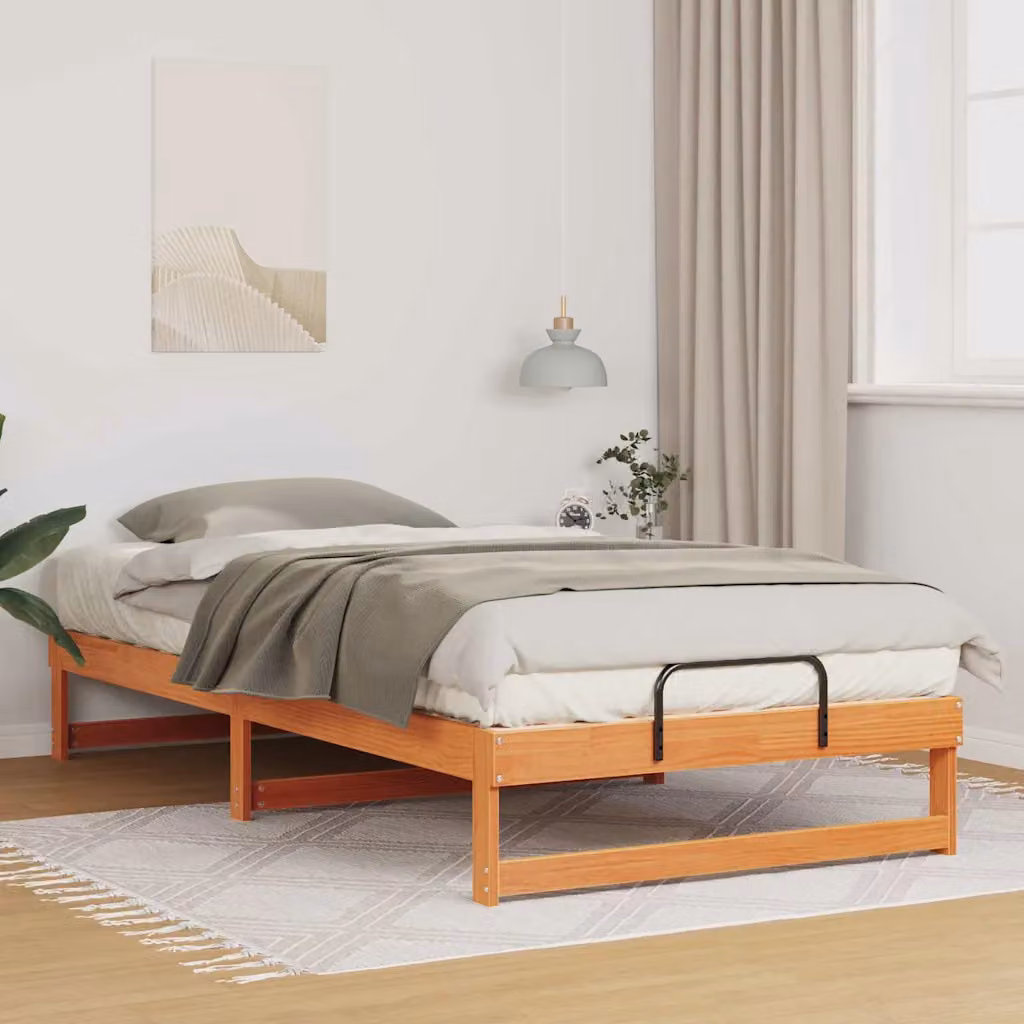 Struttura del letto moderna in pino massello vidaXL marrone L 100 cm x P 200 cm x H 40 cm