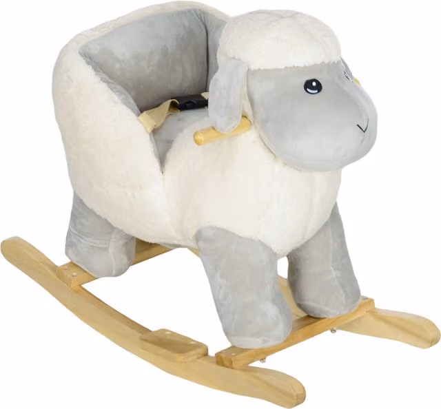 AIYAPLAY Cavallo a Dondolo a Forma di Pecorella con Suoni e Rivestimento Morbido in Tessuto, Grigio – 1