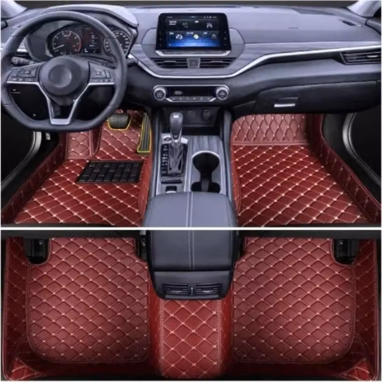 Tappetini per auto, in vera pelle, design impermeabile, colore bordeaux, compatibili con modelli prodotti dal 2024 al 2027, guida a destra