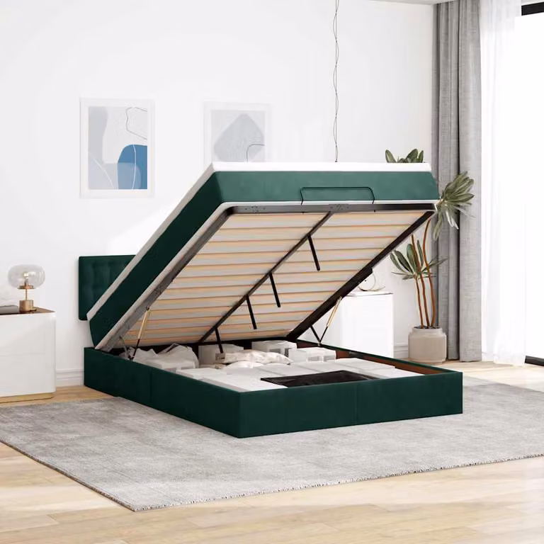Struttura Letto Pouf con Materasso vidaXL in Velluto con Base a Sollevamento, Illuminazione Sotto il Letto e Porte USB, L: 144 cm, P: 193 cm, H: 88 cm