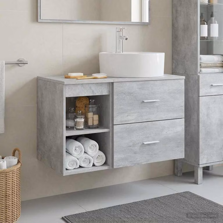 Set di mobili per il bagno moderno vidaXL composto da mobile lavabo e mobile contenitore, Grigio, L/P/H: 76,0 x 34,5 x 49,5 cm e 44,5 x 34,5 x 76,0 cm