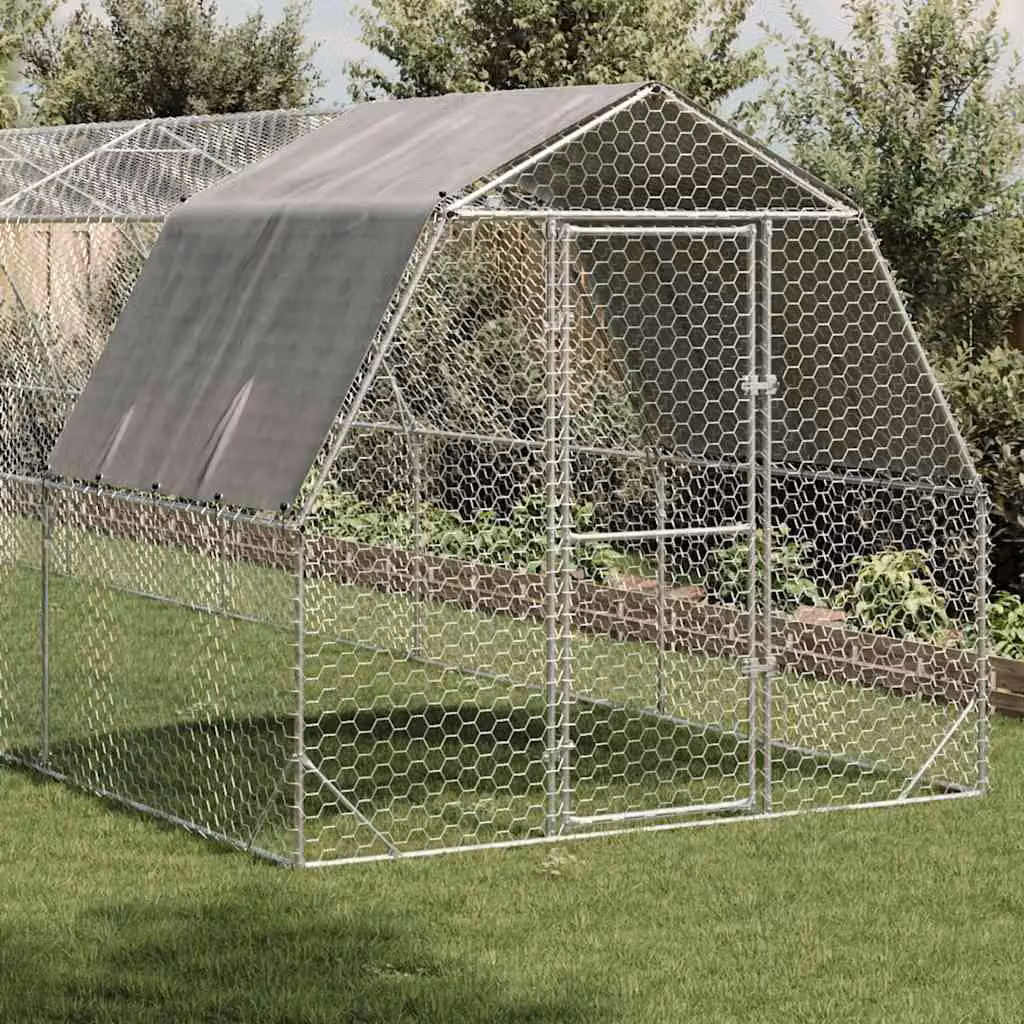 vidaXL Recinto per Polli con Tetto 2,5x12x2,25 m in Acciaio Zincato