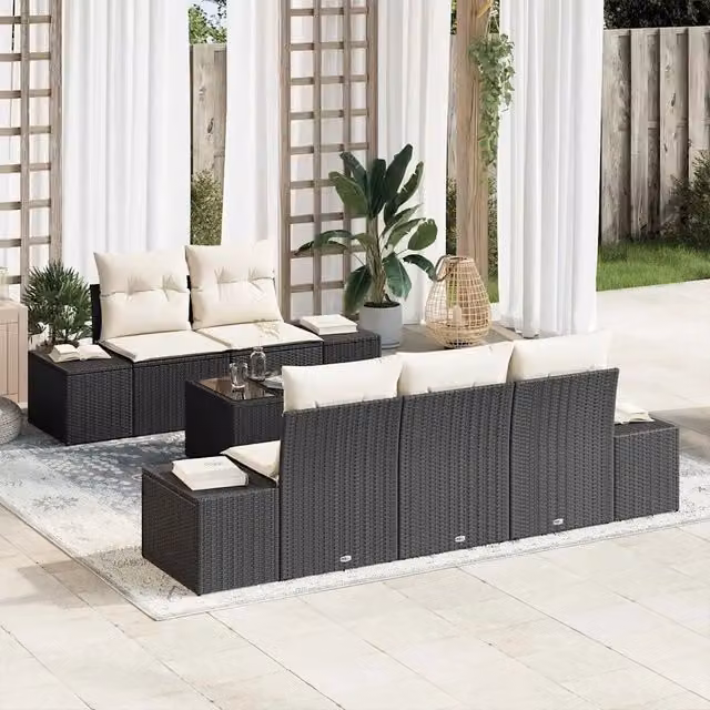 Set Divano da Giardino 6 pz Nero e Crema polyrattan 3355606