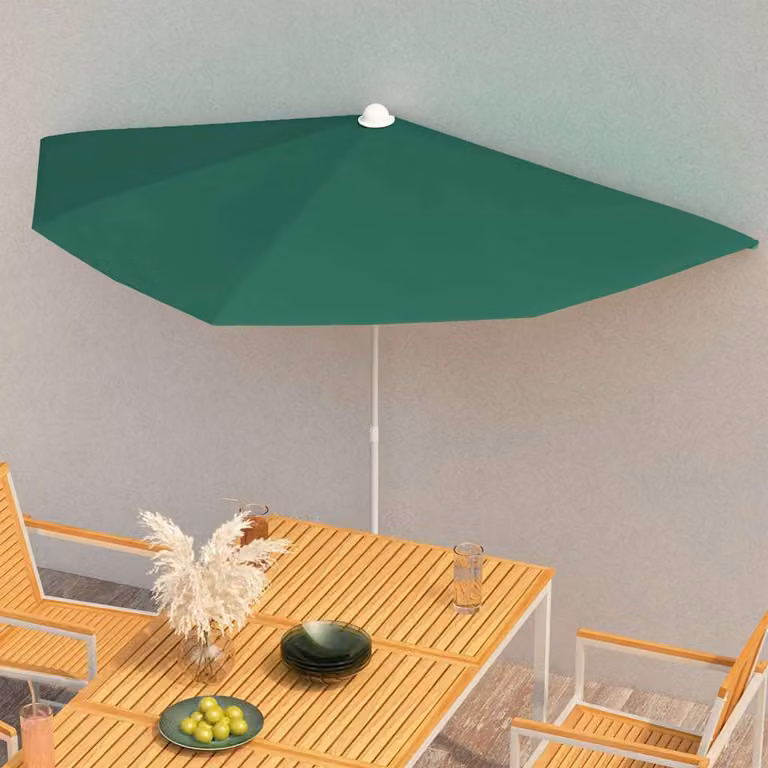 Ombrellone Semicircolare da Giardino e Balcone vidaXL Verde in Poliestere e Acciaio L: 180 cm, P: 90 cm