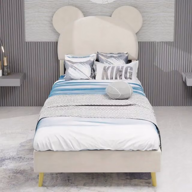 Letto imbottito 90x200 - Xylo - Minimalista beige