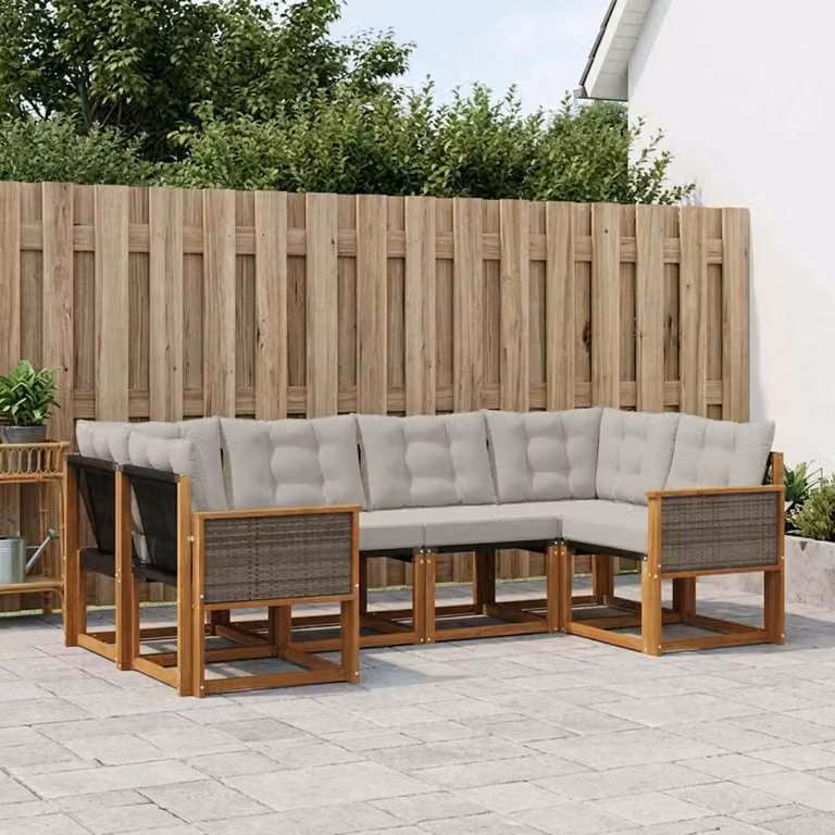 Set di divani da esterno vidaXL 6 pz in legno di acacia con cuscini, colore marrone e grigio chiaro