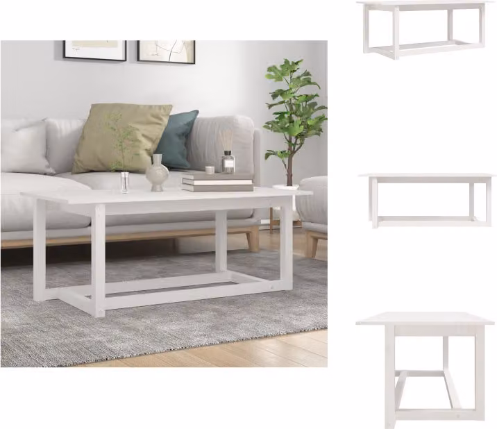 vidaXL Tavolino bianco 110x55x45 cm in legno di pino massiccio - Tavolini da caffè