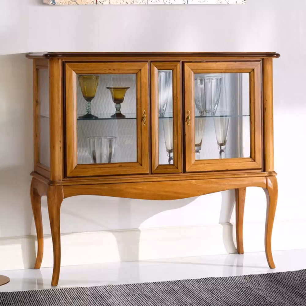Vetrina classica in legno con ante in vetro e serratura Mobili 2G colore marrone L: 111 cm, P: 44 cm, H: 100 cm – 3