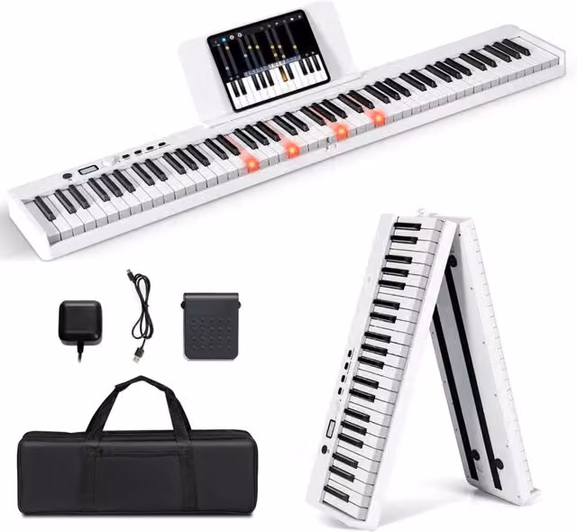 Tastiera elettronica pieghevole Design Mania con 88 tasti illuminati, connessione Bluetooth e USB-C, colore Bianco – 1