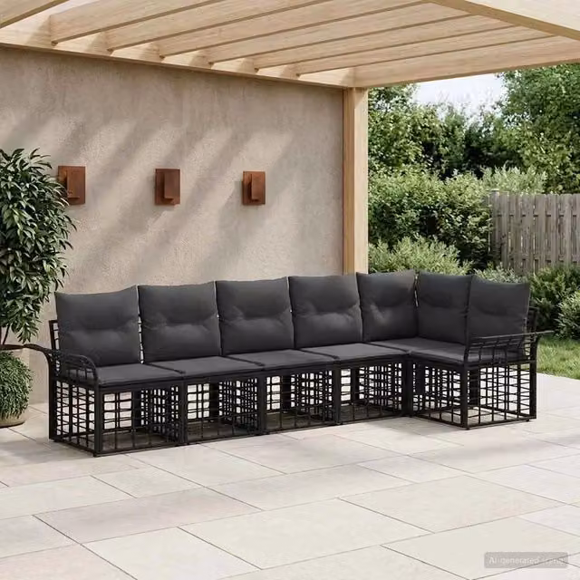 Set di divani da esterno 6 pz Nero e Grigio scuro Poliestere 3437691