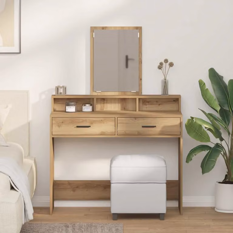 vidaXL Tavolo da Trucco Moderno in Rovere Marrone L: 100 cm, P: 41 cm, H: 140 cm