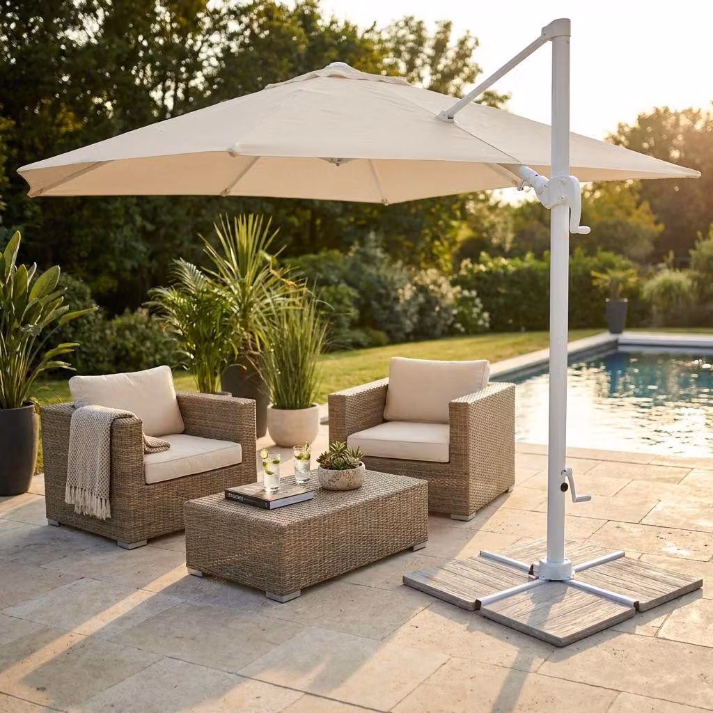 Milani Home - ombrellone da giardino 3 x 3 m palo laterale decentrato in alluminio, telo tortora e bianco, per terrazzo, piscina e dehor