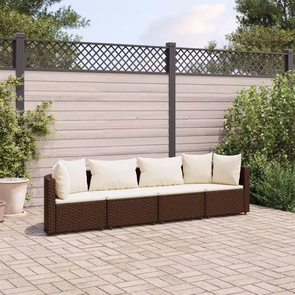 Maison Exclusive - Set Divano da Giardino 4 pz con Cuscini Marrone in Polyrattan