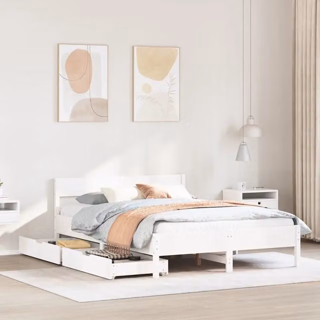 Letto singolo in legno massello di pino bianco stile rustico vidaXL L: 140.5 cm, P: 195.5 cm, H: 71.5 cm