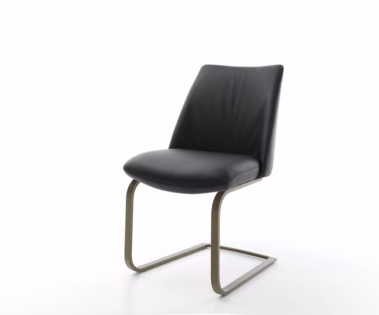 DELIFE Sedia girevole Elso-Flex, vera pelle nera, design moderno, seduta piatta, finitura effetto titanio, imbottitura in molle insacchettate