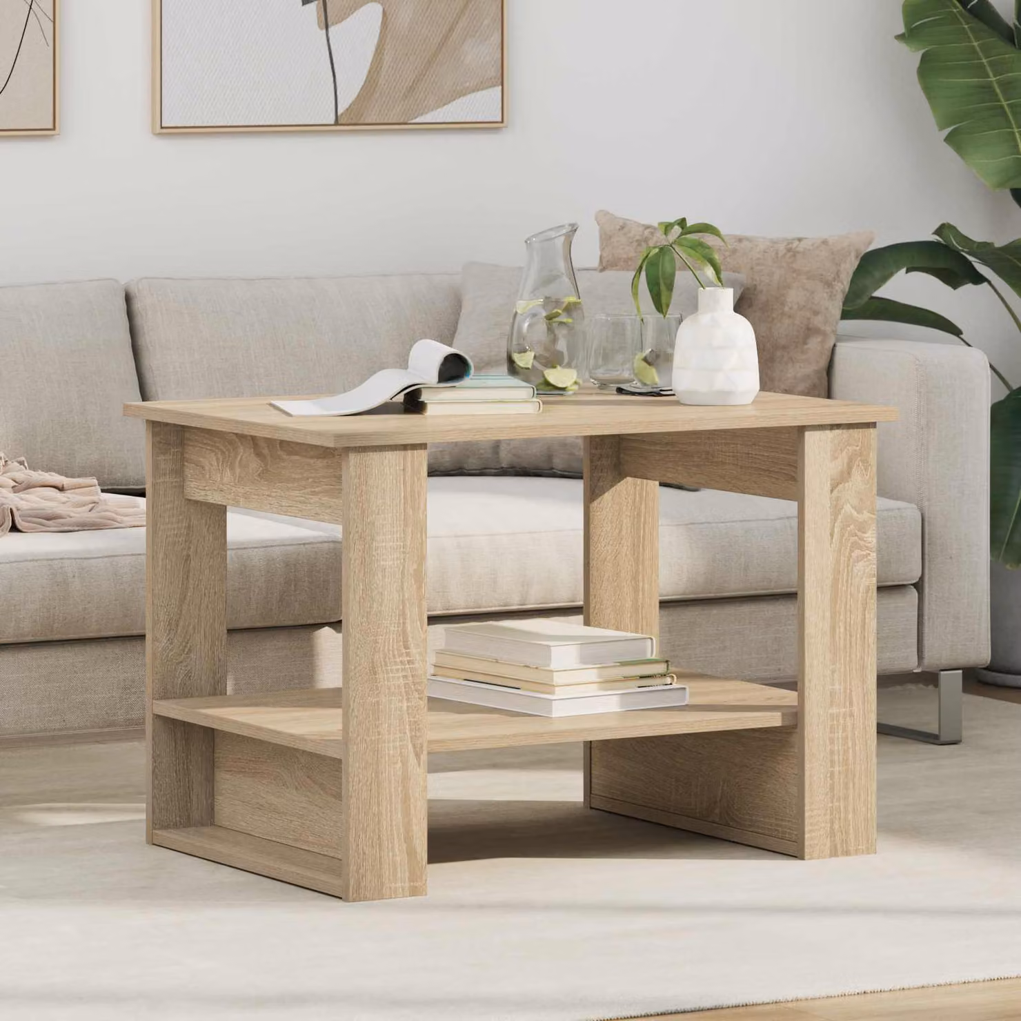 vidaXL Tavolino da salotto moderno in legno color rovere, L 72 cm x P 50 cm x H 50 cm