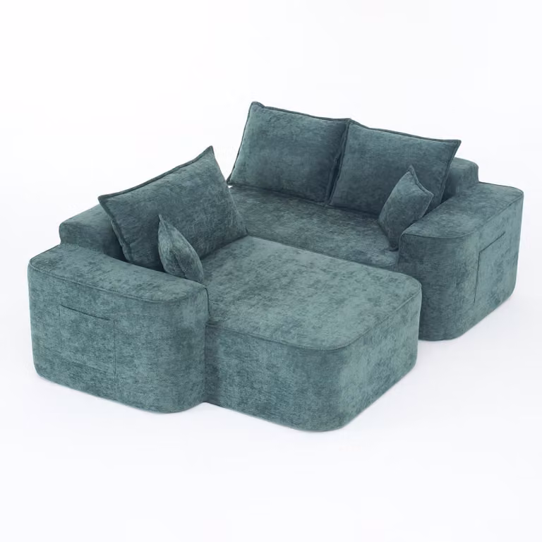 AIORBER Divano angolare a L senza montaggio, divano modulare con chaise longue e seduta profonda XXL, morbido divano in ciniglia per soggiorni, verde