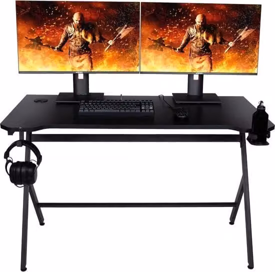 Tavolo da scrivania per gaming, 120 x 60,5 x 18 cm, contenitore per bicchieri e altoparlante per cuffie, nero